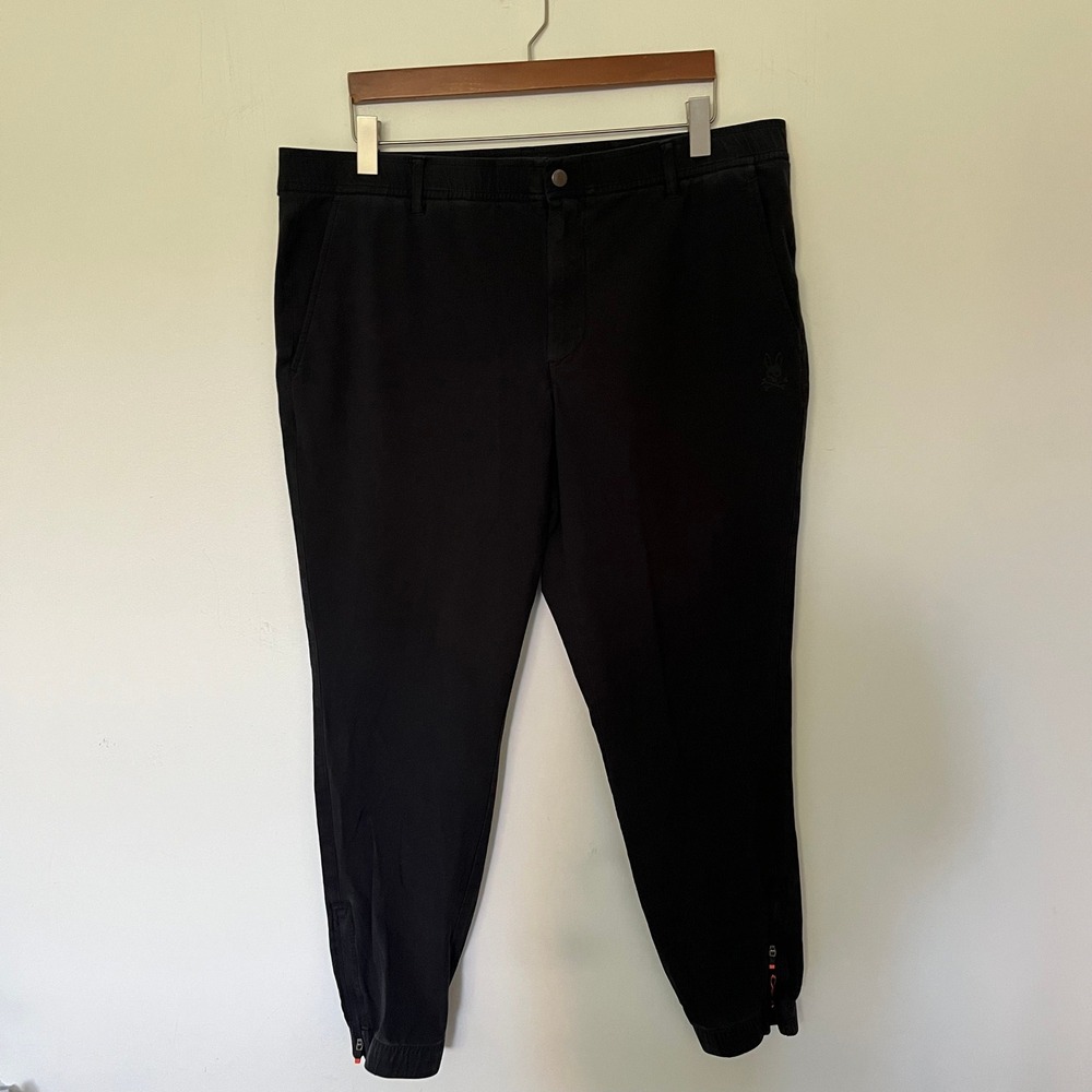Psycho Bunny Mens Black Golf Joggers Orange Ankle Zip Performance Pants 38x30